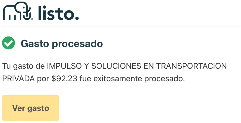 Gasto registrado por correo